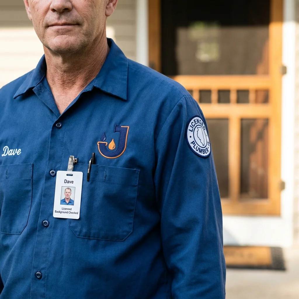 Licensed plumber showing ID badge in Westlake Village, CA