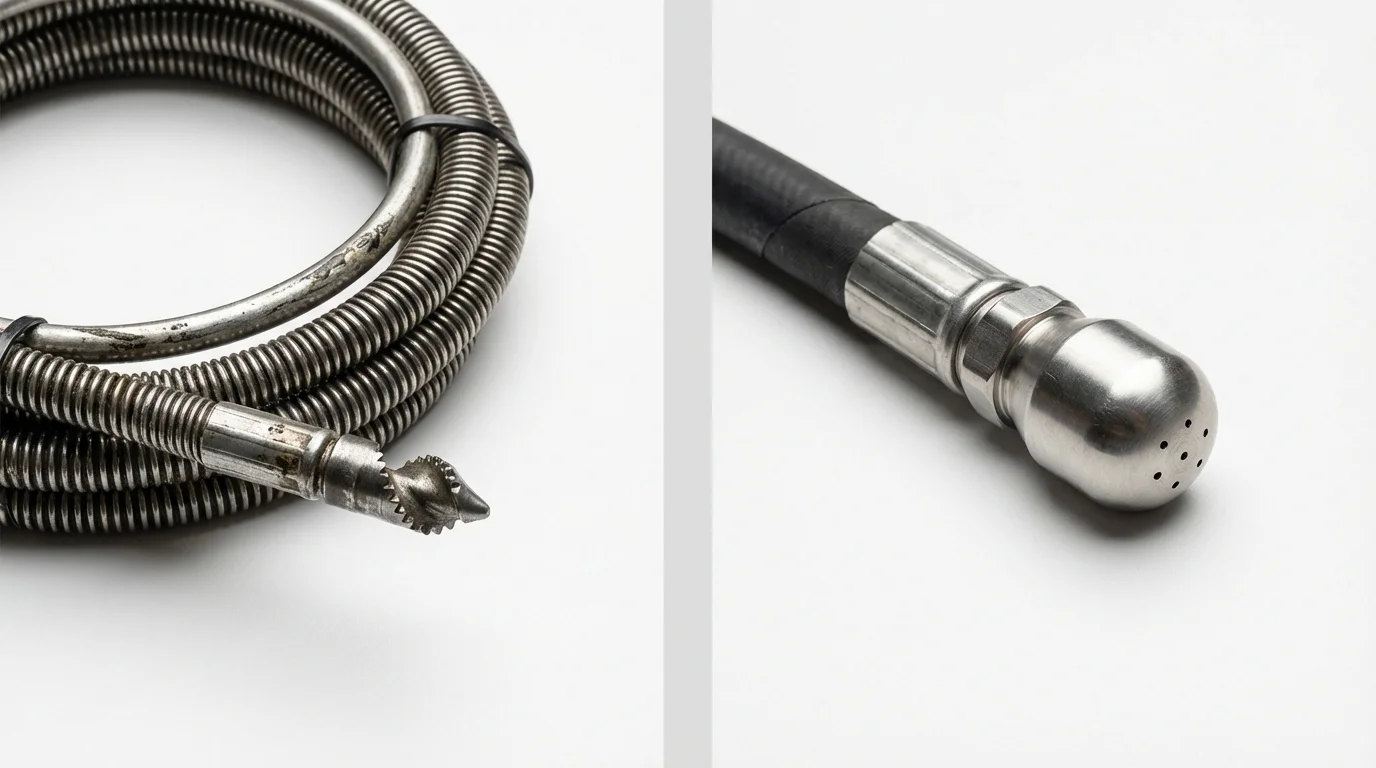 Drain snake cable and hydro jetting nozzle used for drain cleaning in Westlake Village, CA