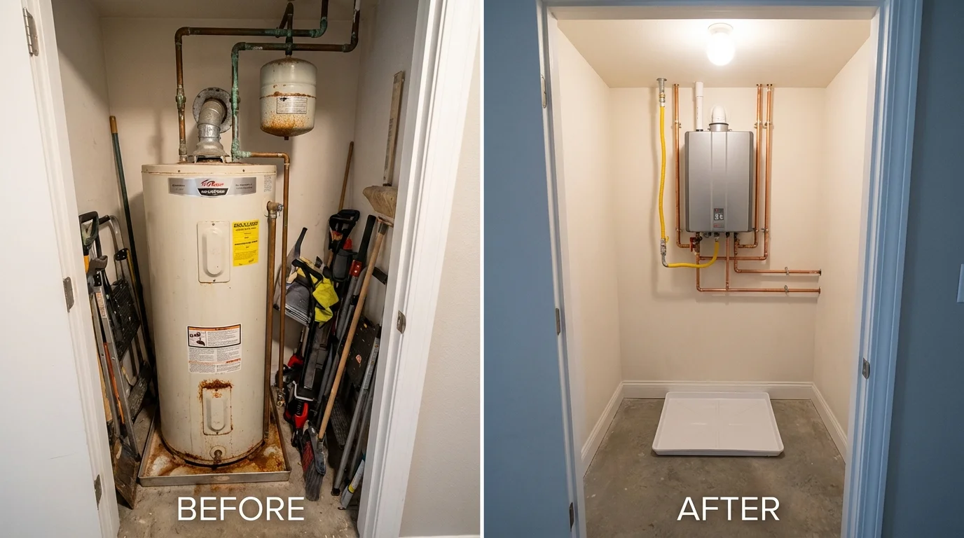 Tank water heater versus wall-mounted tankless unit comparison for Westlake Village, CA homeowners