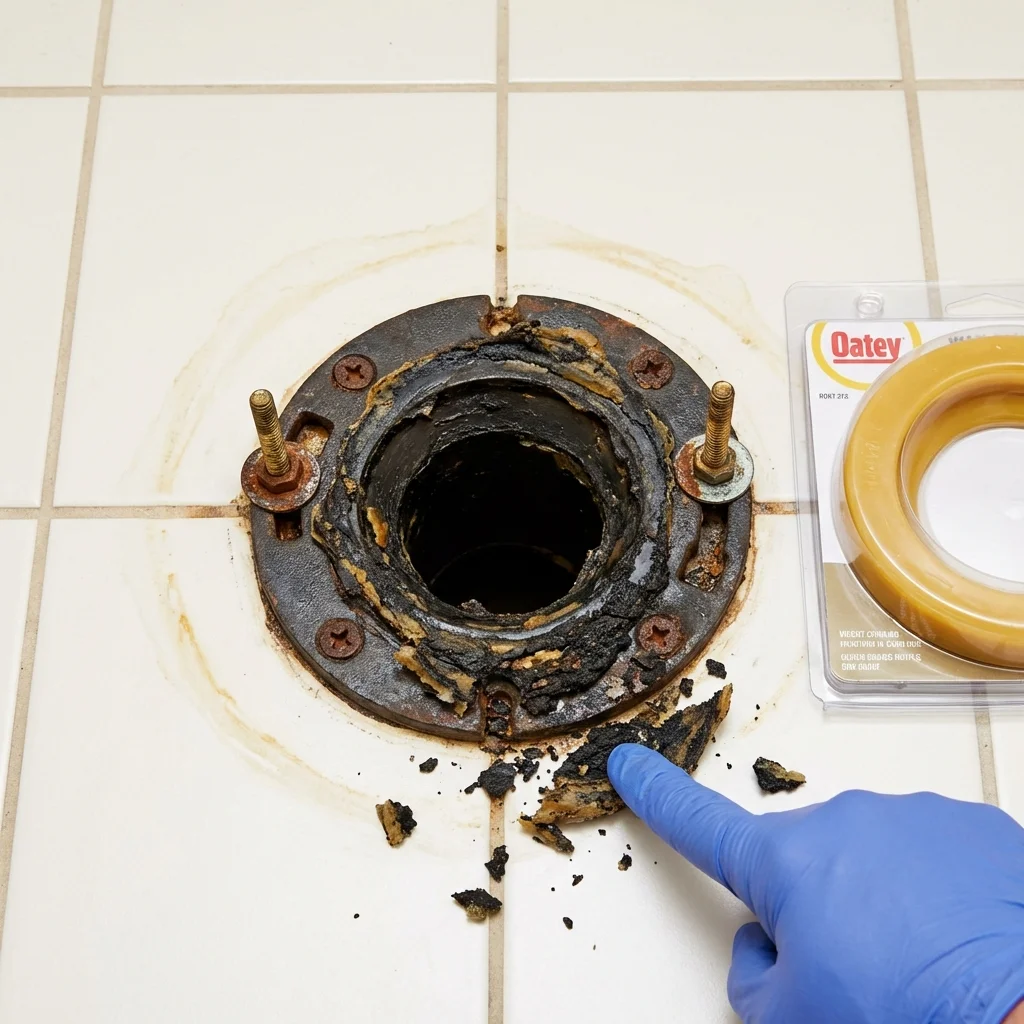 Failed wax ring showing water seepage at the base of a toilet in a Westlake Village, CA home